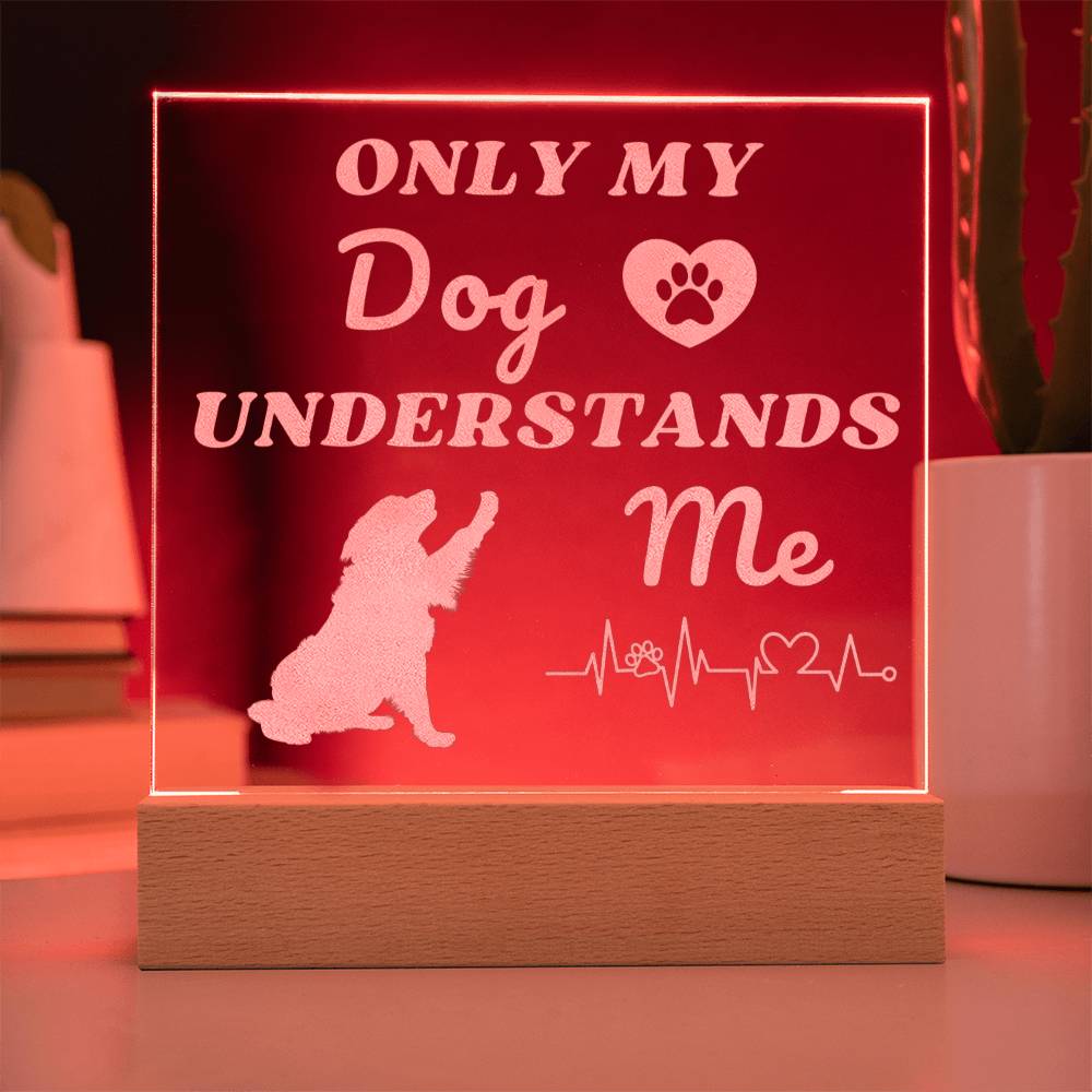 Only My Dog Understands Me - Engraved Acrylic Square Plaque LED Night Light - Pet Lovers - Valentine's Day - Gift for Pet Owners - Dog Lovers Birthday