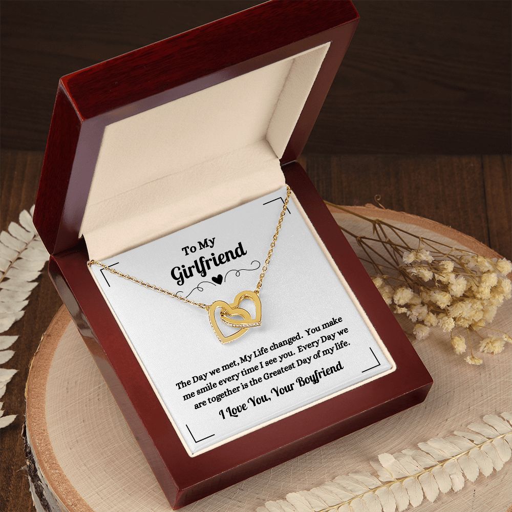 Boyfriend - To My Girlfriend - The Day We Met - Interlocking Hearts Necklace - Gift for Girlfriend - Birthday Gift - Christmas Gift