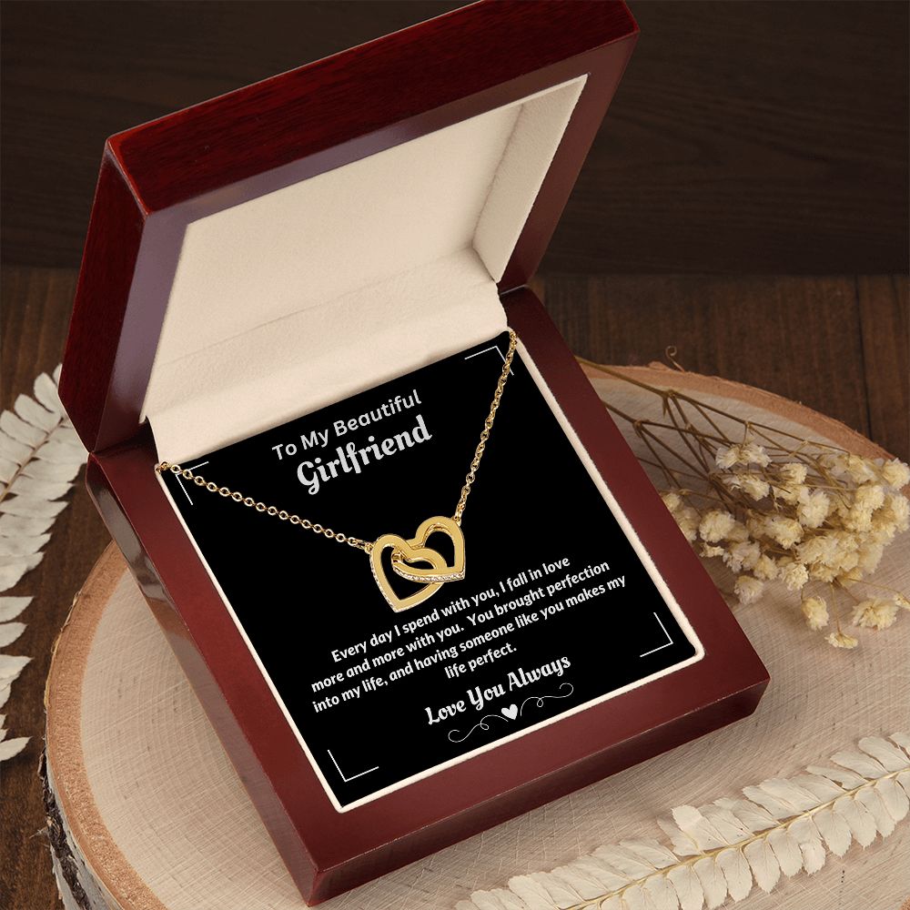 Boyfriend - To My Beautiful Girlfriend - I Fall In Love More - Interlocking Hearts Necklace - Gift for Girlfriend - Birthday Gift - Christmas Gift