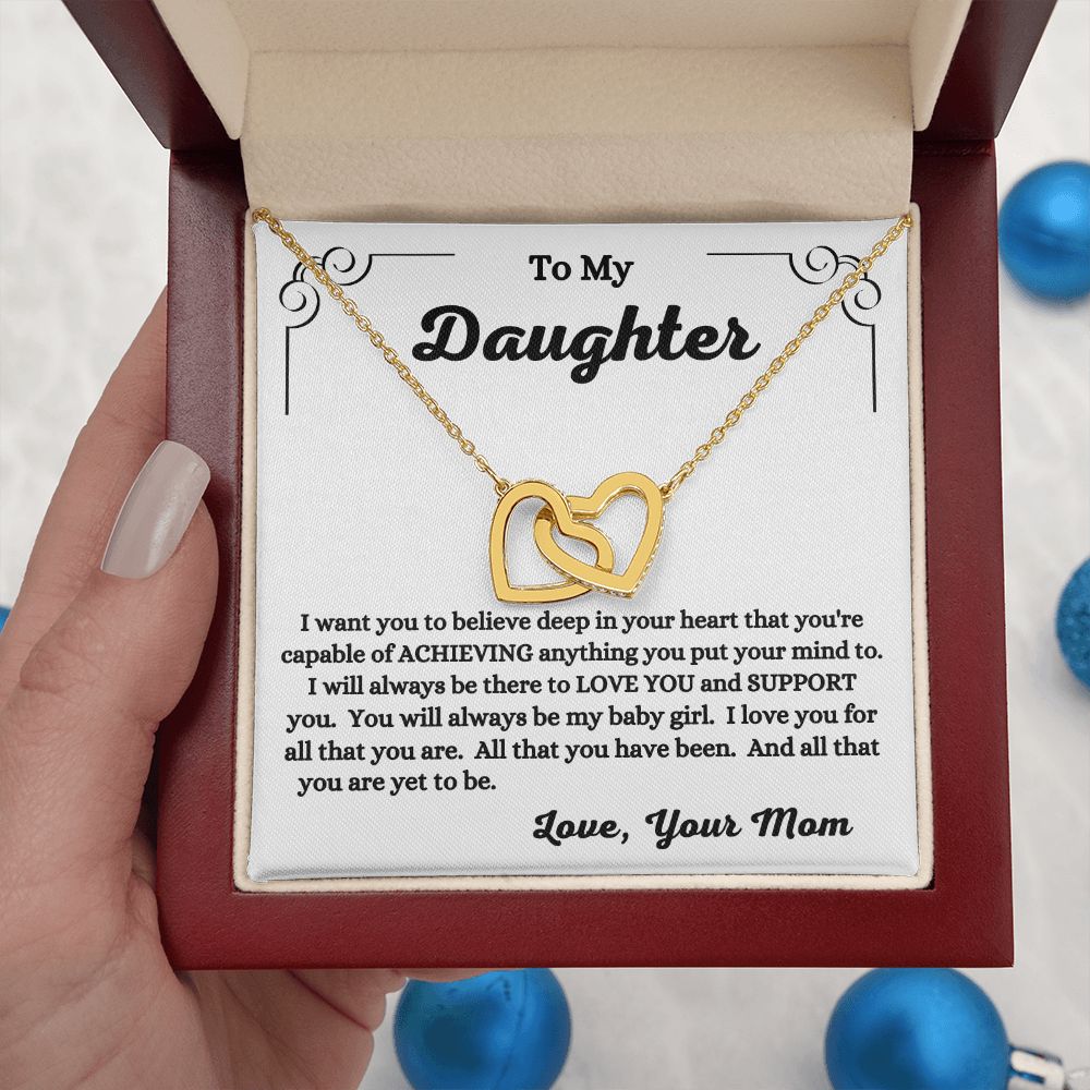 Mom - To My Daughter - I Love You - Interlocking Hearts Necklace