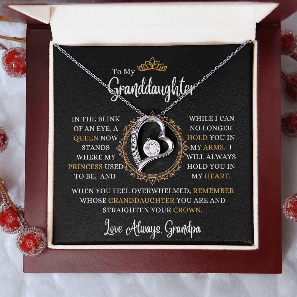 Grandpa - To My Granddaughter - A Queen Now Stands - Forever Love Necklace - Granddaughter Gift - Birthday Gift - Holiday Gift