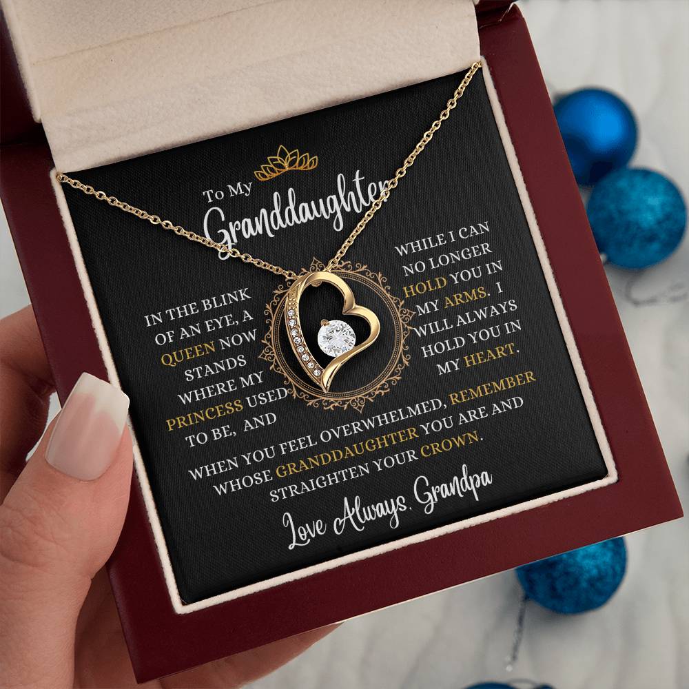 Grandpa - To My Granddaughter - A Queen Now Stands - Forever Love Necklace - Granddaughter Gift - Birthday Gift - Holiday Gift