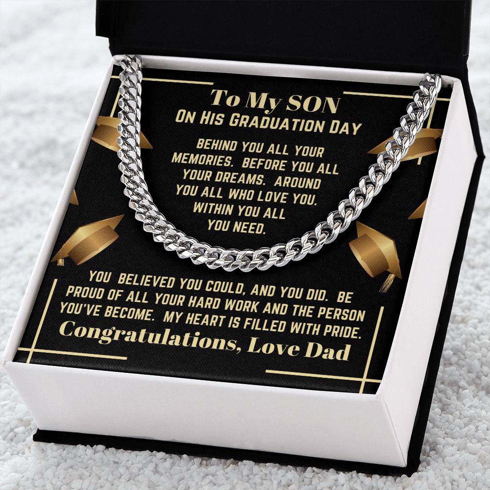 Dad - To My Son - On His Graduation Day - Cuban Link Chain - Son Gift - Graduation Gift - Birthday Gift - Holiday Gift