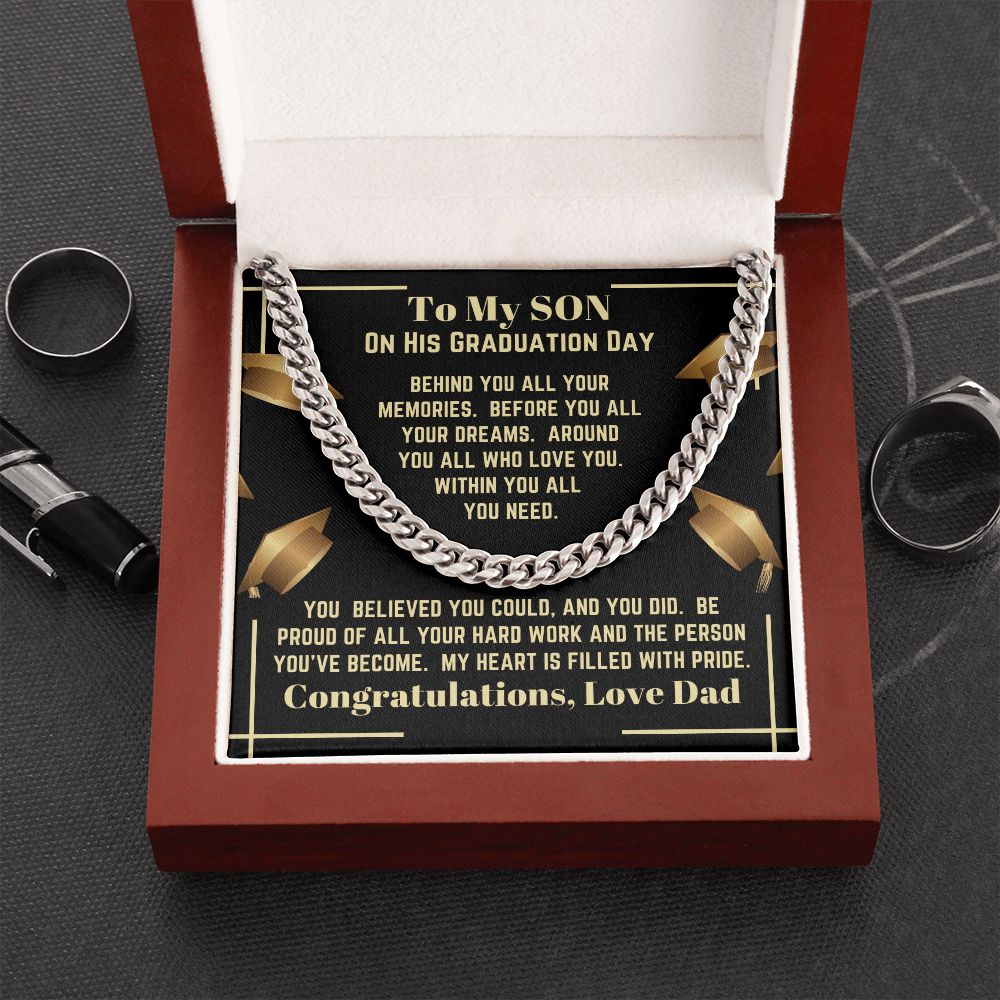 Dad - To My Son - On His Graduation Day - Cuban Link Chain - Son Gift - Graduation Gift - Birthday Gift - Holiday Gift