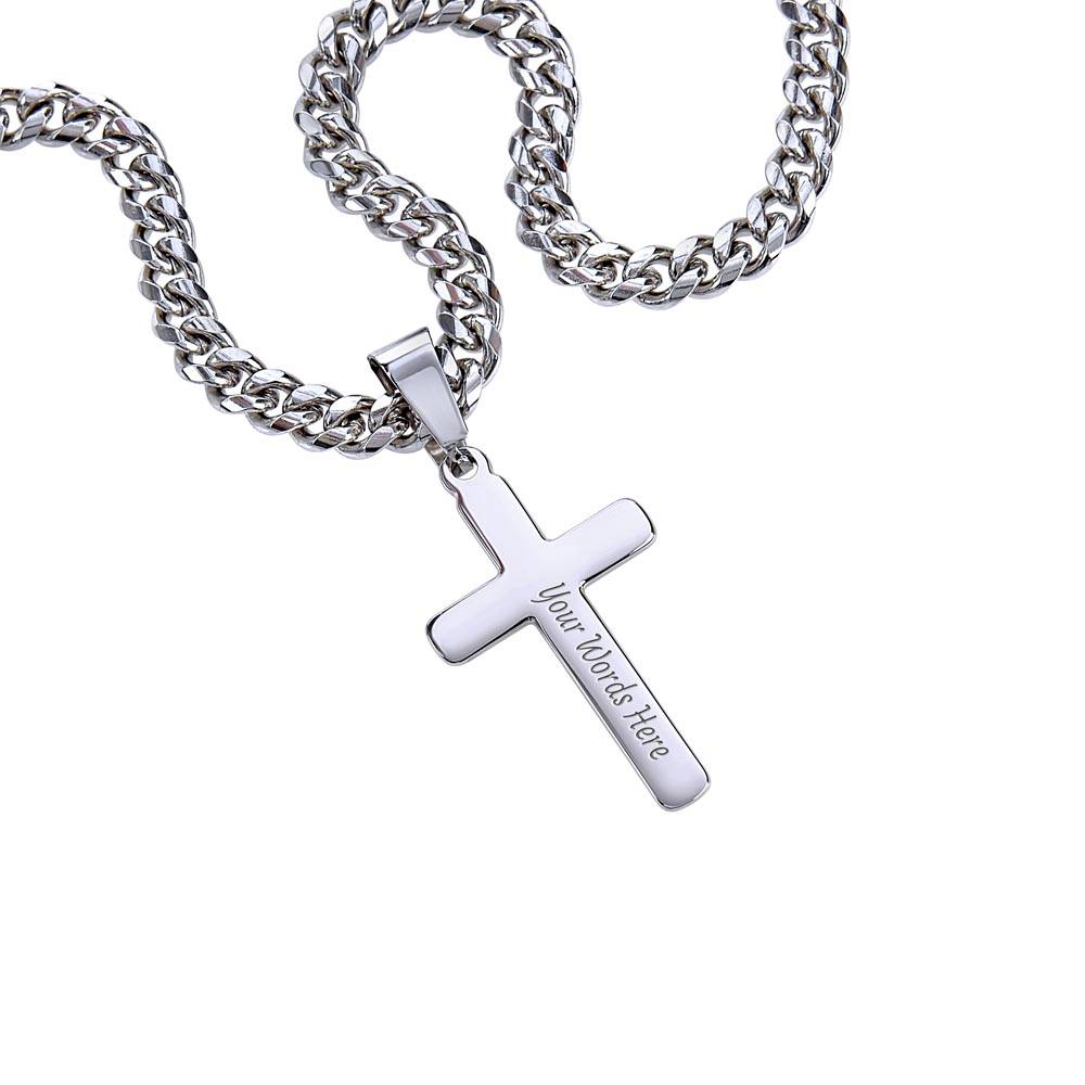 Mom & Dad - To Our Son - Graduation - Personalized Cross Necklace with Cuban Link Chain - Graduation Gift - Gift from Mom & Dad