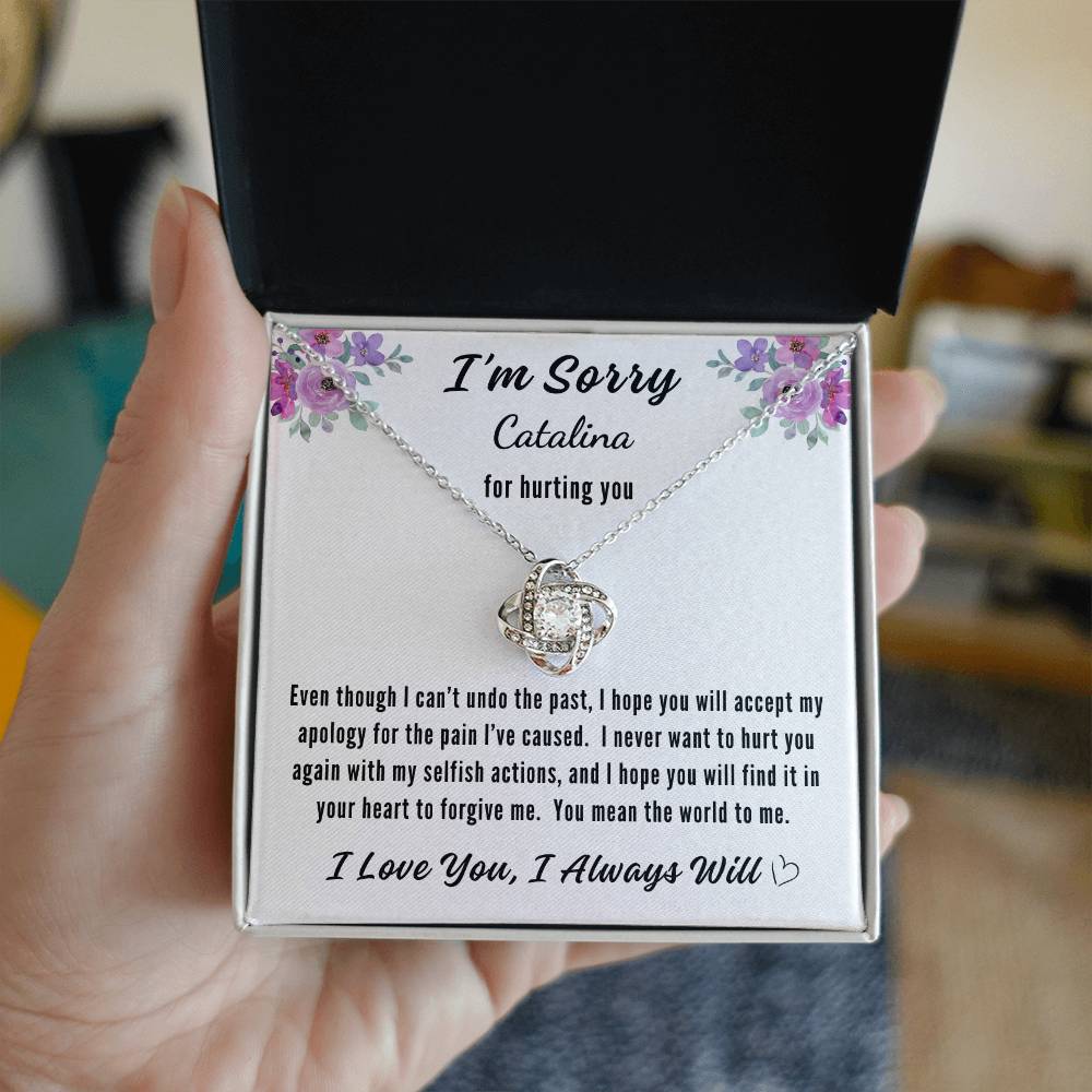 I'm Sorry - For Hurting You - Love Knot Necklace - Personalize Her Name - I'm Sorry Necklace Apology Gift - Apology Gift for Wife/Girlfriend/Partner - Apology Gift for Her