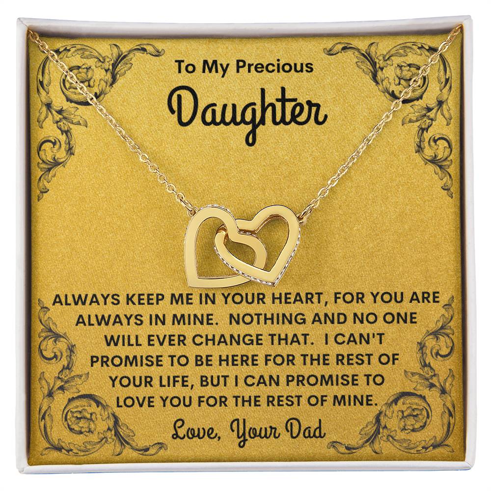 Dad - To My Precious Daughter - Always Keep Me In Your Heart - Interlocking Hearts Necklace - Daughter Gift - Birthday Gift - Christmas Gift