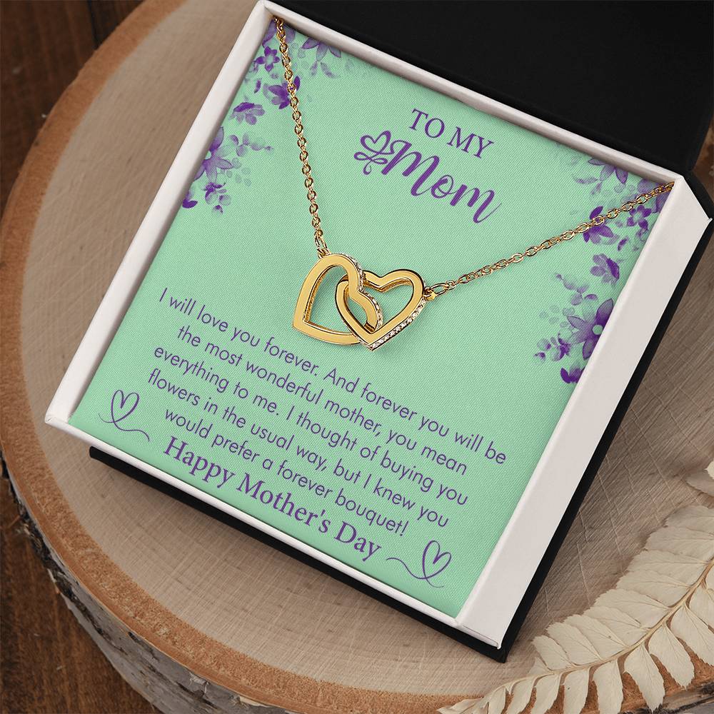 Happy Mother's Day - I Will Love You Forever -Interlocking Hearts  Necklace - Gift for Mom - Mother's Day Gift