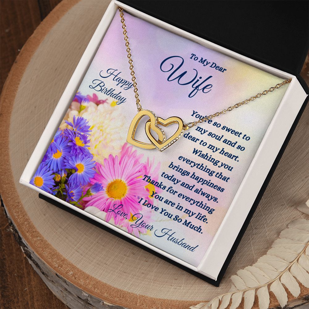 Happy Birthday from Husband - To My Dear Wife - So Sweet To My Soul - Interlocking Hearts Necklace - Wife Gift