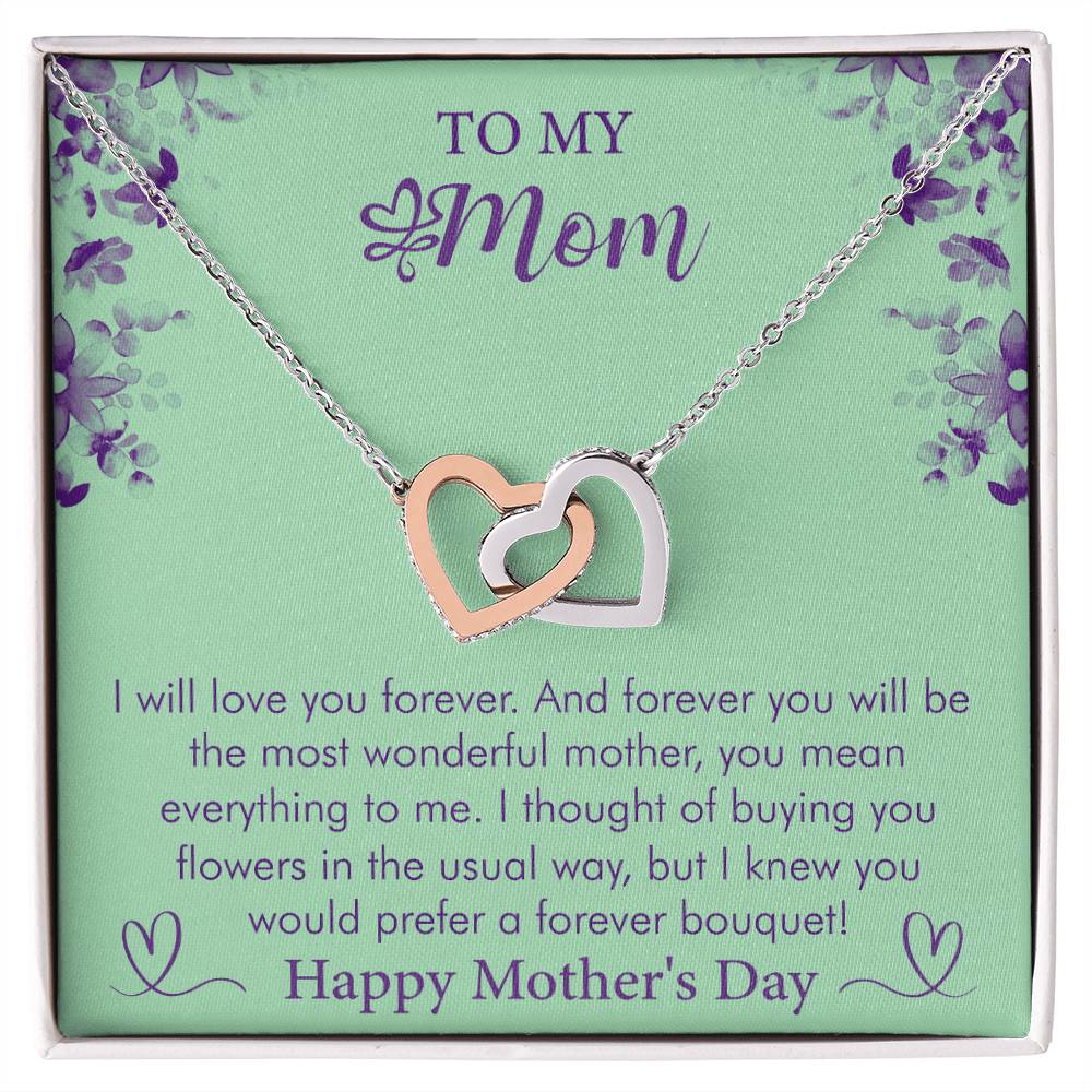 Happy Mother's Day - I Will Love You Forever -Interlocking Hearts  Necklace - Gift for Mom - Mother's Day Gift