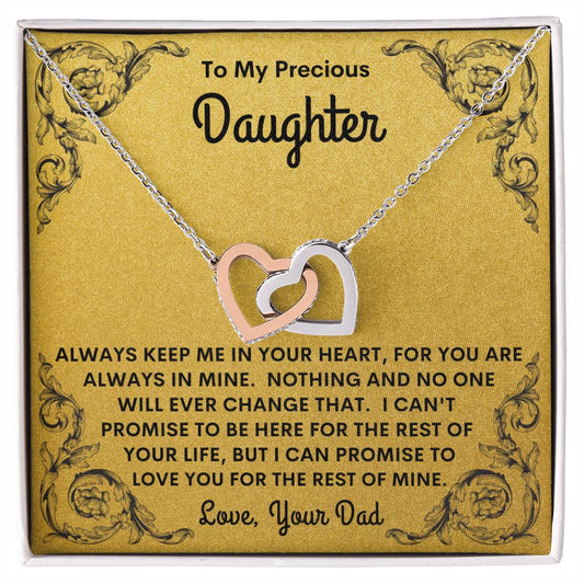 Dad - To My Precious Daughter - Always Keep Me In Your Heart - Interlocking Hearts Necklace - Daughter Gift - Birthday Gift - Christmas Gift