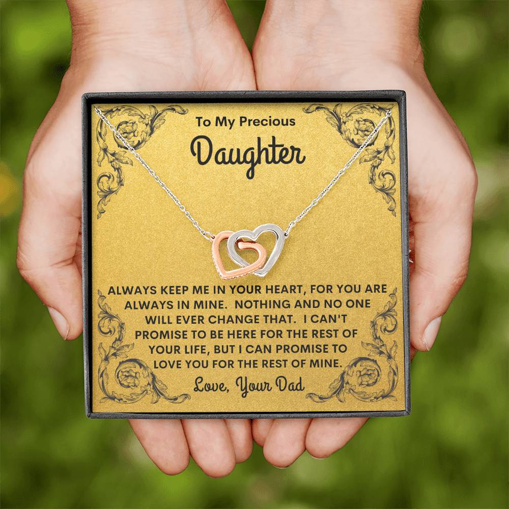 Dad - To My Precious Daughter - Always Keep Me In Your Heart - Interlocking Hearts Necklace - Daughter Gift - Birthday Gift - Christmas Gift