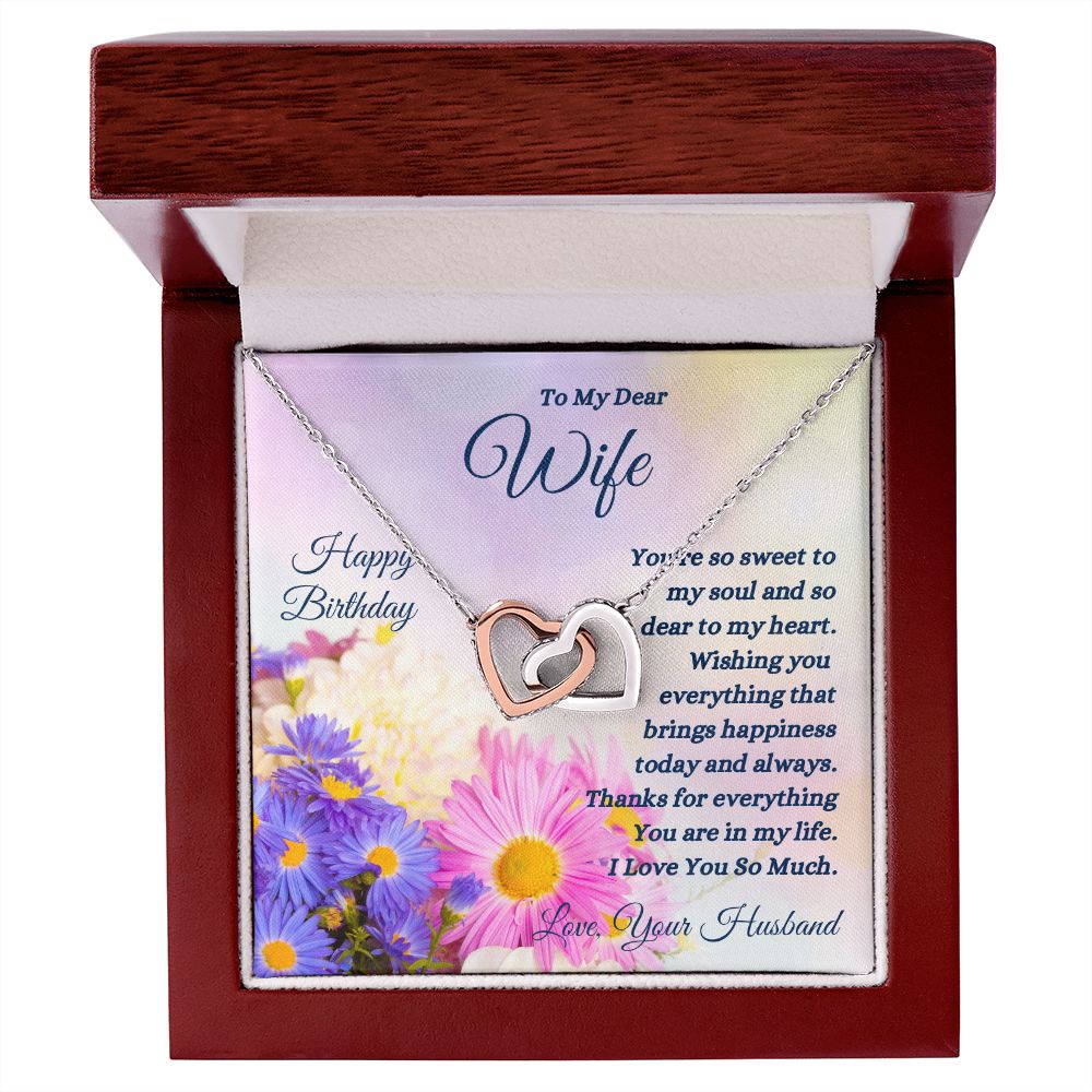 Happy Birthday from Husband - To My Dear Wife - So Sweet To My Soul - Interlocking Hearts Necklace - Wife Gift