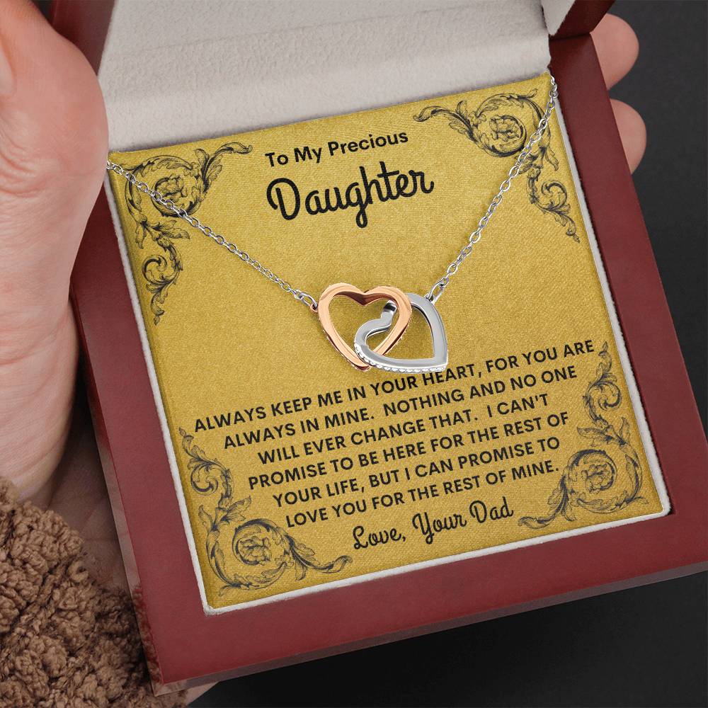 Dad - To My Precious Daughter - Always Keep Me In Your Heart - Interlocking Hearts Necklace - Daughter Gift - Birthday Gift - Christmas Gift