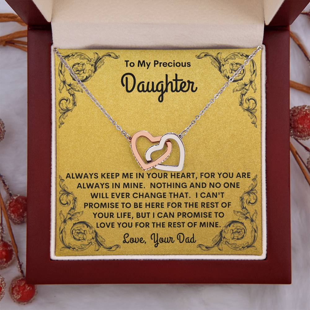 Dad - To My Precious Daughter - Always Keep Me In Your Heart - Interlocking Hearts Necklace - Daughter Gift - Birthday Gift - Christmas Gift