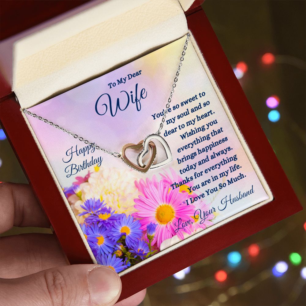 Happy Birthday from Husband - To My Dear Wife - So Sweet To My Soul - Interlocking Hearts Necklace - Wife Gift