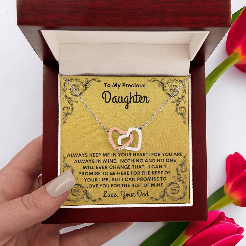 Dad - To My Precious Daughter - Always Keep Me In Your Heart - Interlocking Hearts Necklace - Daughter Gift - Birthday Gift - Christmas Gift