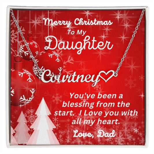 Dad - Merry Christmas To My Daughter - Personalized Heart Name Necklace - Gift for Daughter - Christmas Gift - Custom Name Jewelry