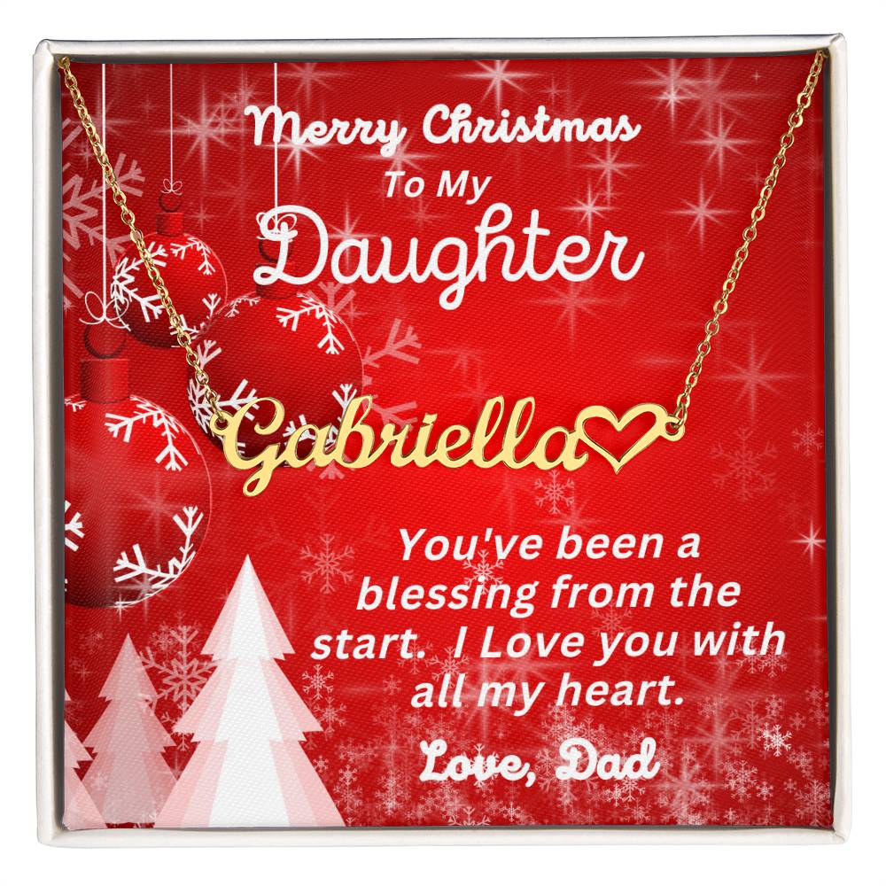 Dad - Merry Christmas To My Daughter - Personalized Heart Name Necklace - Gift for Daughter - Christmas Gift - Custom Name Jewelry