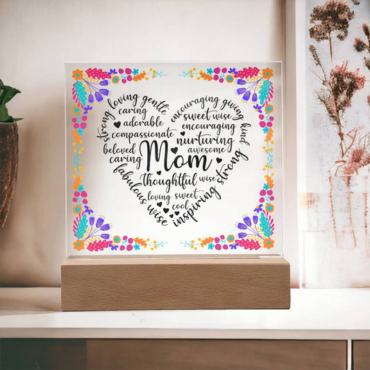 Loving Mom - Acrylic Square Plaque - LED Night Light - Gift for Mom - Mother's Day Gift - Encouragement Gift - Inspirational Gift For Family & Friends Gift - Birthday Gift - Special Occasion Gift