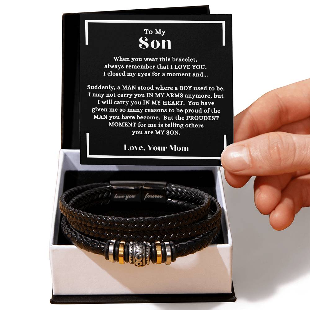 Mom - To My Son - I Will Carry You In My Heart - Love You Forever Bracelet - Gift to Son from Mom - Birthday - Graduation - Holiday Gift - Father's Day - Special Occasion Gift