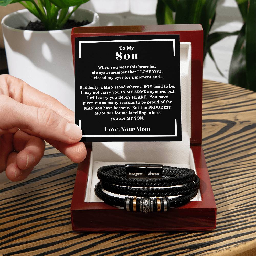 Mom - To My Son - I Will Carry You In My Heart - Love You Forever Bracelet - Gift to Son from Mom - Birthday - Graduation - Holiday Gift - Father's Day - Special Occasion Gift