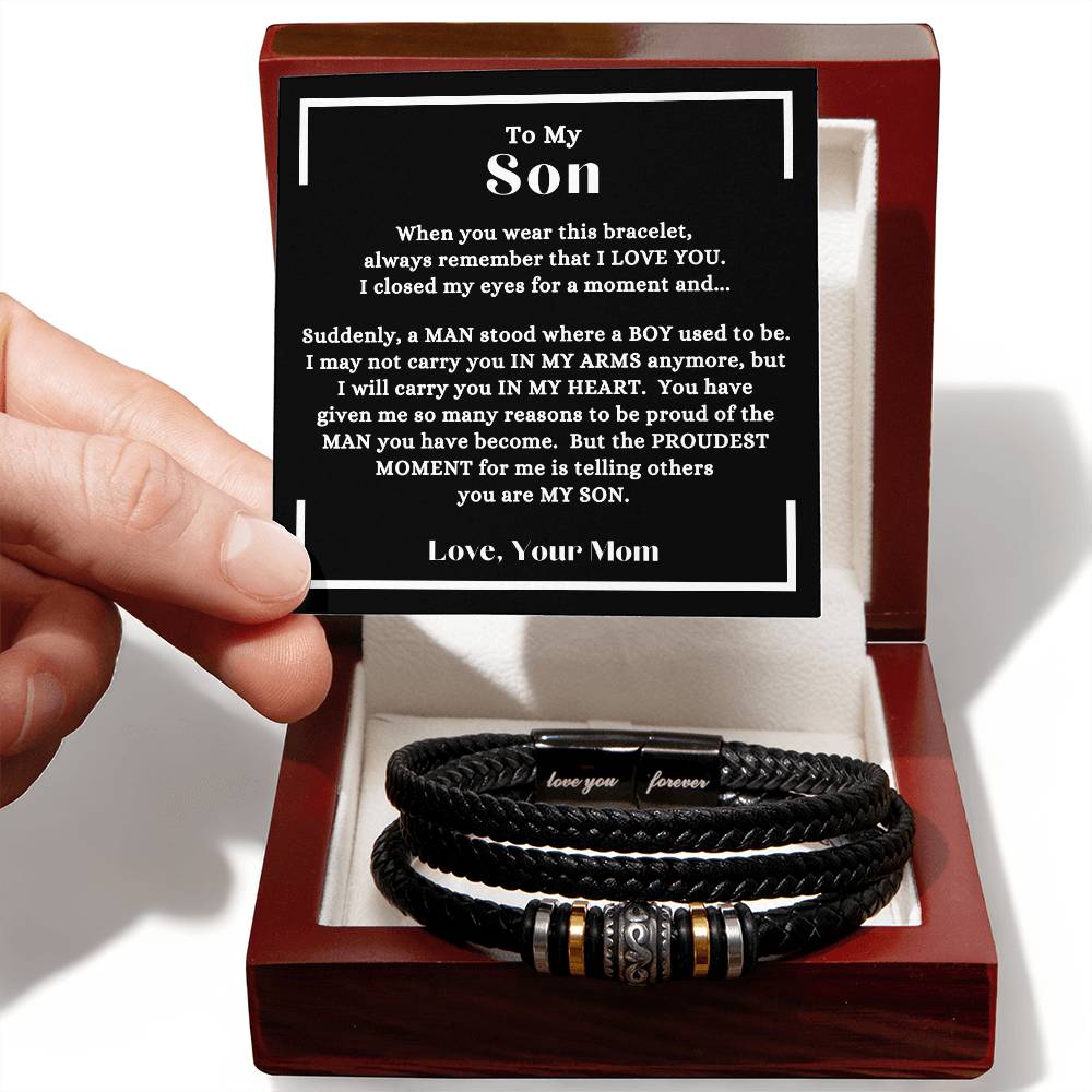 Mom - To My Son - I Will Carry You In My Heart - Love You Forever Bracelet - Gift to Son from Mom - Birthday - Graduation - Holiday Gift - Father's Day - Special Occasion Gift