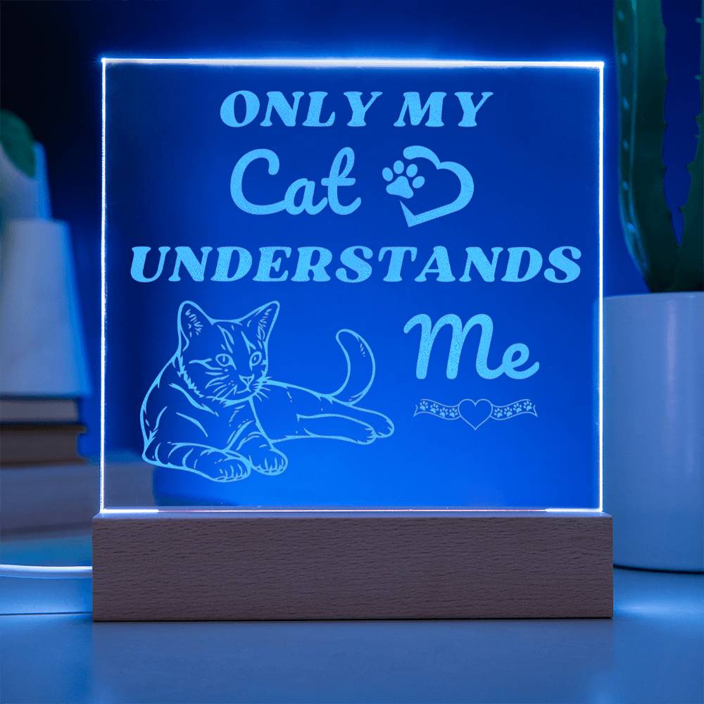 Only My Cat Understands Me - Engraved Acrylic Square Plaque LED Night Light - Pet Lovers - Valentine's Day - Gift for Pet Owners - Cat Lovers Birthday