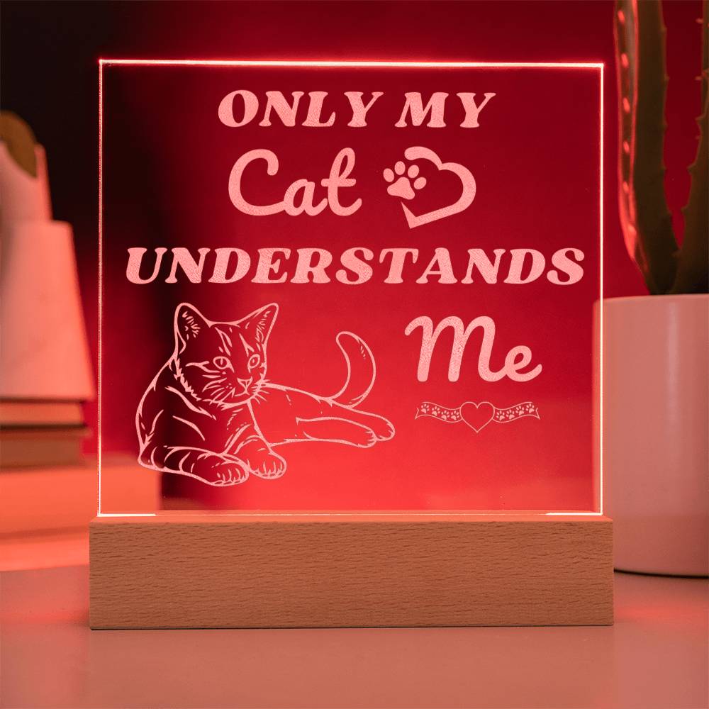 Only My Cat Understands Me - Engraved Acrylic Square Plaque LED Night Light - Pet Lovers - Valentine's Day - Gift for Pet Owners - Cat Lovers Birthday