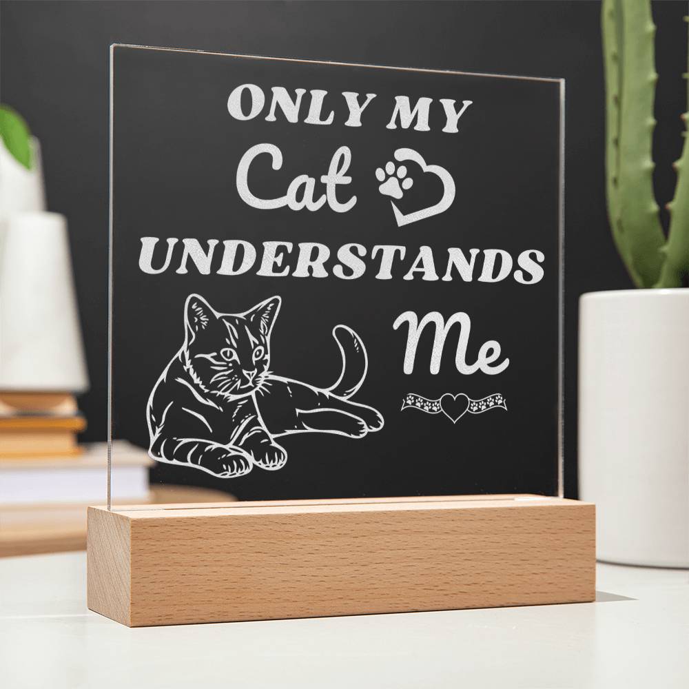 Only My Cat Understands Me - Engraved Acrylic Square Plaque LED Night Light - Pet Lovers - Valentine's Day - Gift for Pet Owners - Cat Lovers Birthday