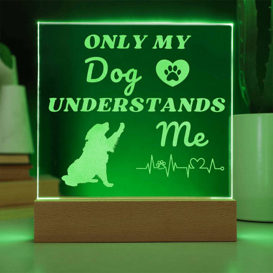 Only My Dog Understands Me - Engraved Acrylic Square Plaque LED Night Light - Pet Lovers - Valentine's Day - Gift for Pet Owners - Dog Lovers Birthday