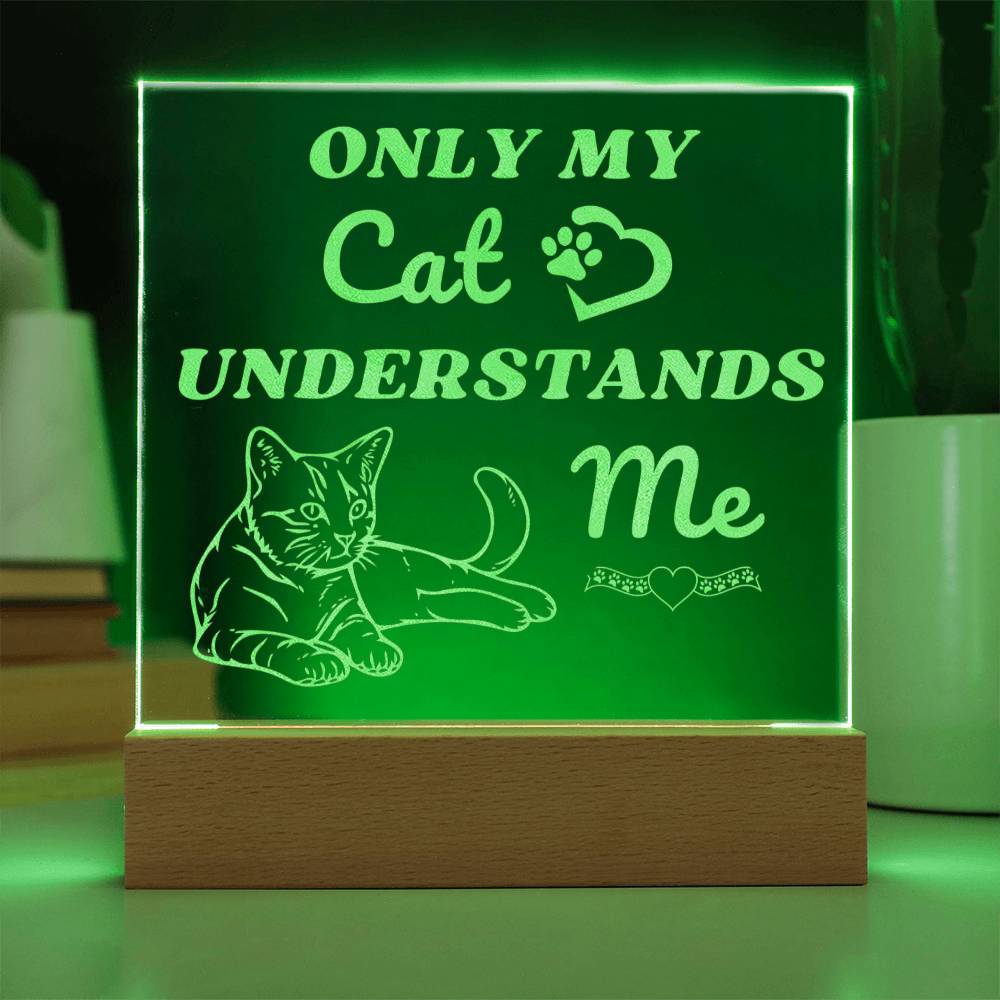 Only My Cat Understands Me - Engraved Acrylic Square Plaque LED Night Light - Pet Lovers - Valentine's Day - Gift for Pet Owners - Cat Lovers Birthday