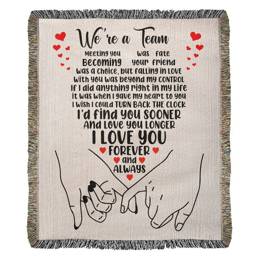 We're A Team - Heirloom Woven Blanket - Couples Gift - Husband & Wife Gift - Romantic Gift - Anniversary Gift - Valentines Gift - Birthday Gift