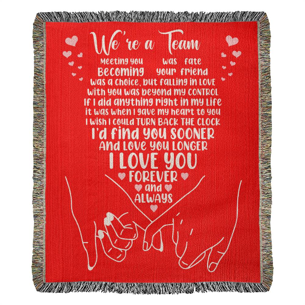 We're A Team - Heirloom Woven Blanket - Couples Gift - Husband & Wife Gift - Wedding Gift - Romantic Gift - Anniversary Gift - Valentines Gift - Birthday Gift