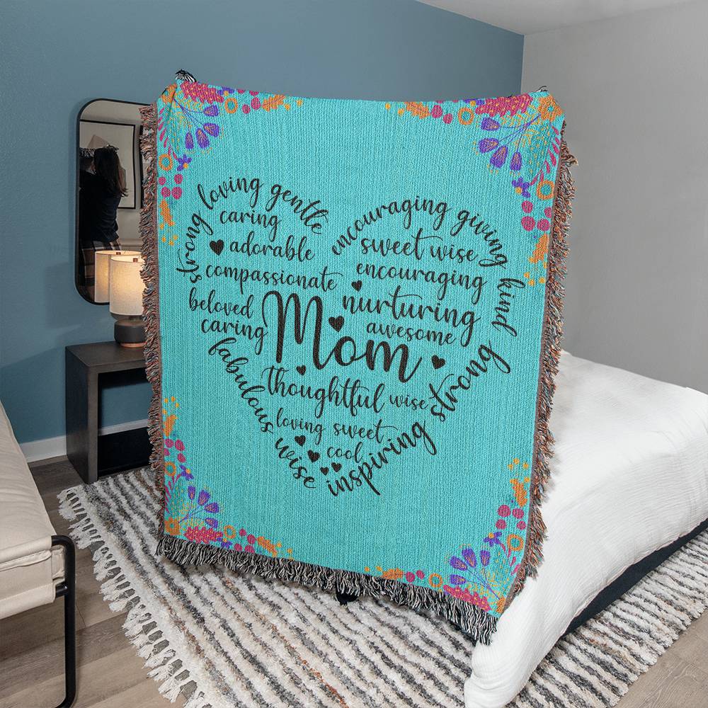 Loving Mom - Heirloom Woven Blanket -  Mother's Day Gift - Encouragement Gift - Inspirational Gift For Family & Friends Gift - Birthday - Special Occasion Gift