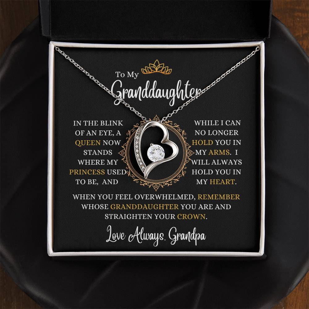 Grandpa - To My Granddaughter - A Queen Now Stands - Forever Love Necklace - Granddaughter Gift - Birthday Gift - Holiday Gift