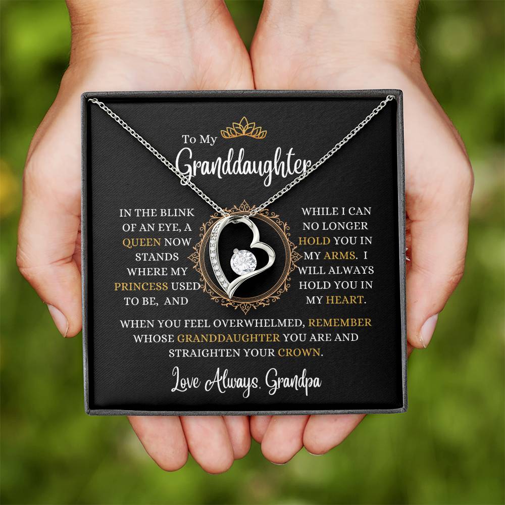 Grandpa - To My Granddaughter - A Queen Now Stands - Forever Love Necklace - Granddaughter Gift - Birthday Gift - Holiday Gift