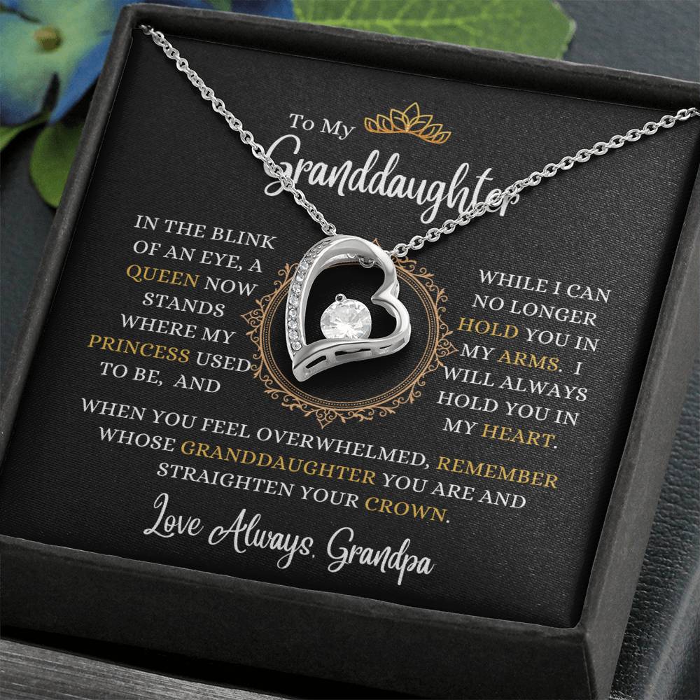 Grandpa - To My Granddaughter - A Queen Now Stands - Forever Love Necklace - Granddaughter Gift - Birthday Gift - Holiday Gift