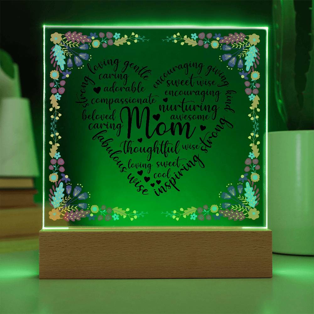 Loving Mom - Acrylic Square Plaque - LED Night Light - Gift for Mom - Mother's Day Gift - Encouragement Gift - Inspirational Gift For Family & Friends Gift - Birthday Gift - Special Occasion Gift