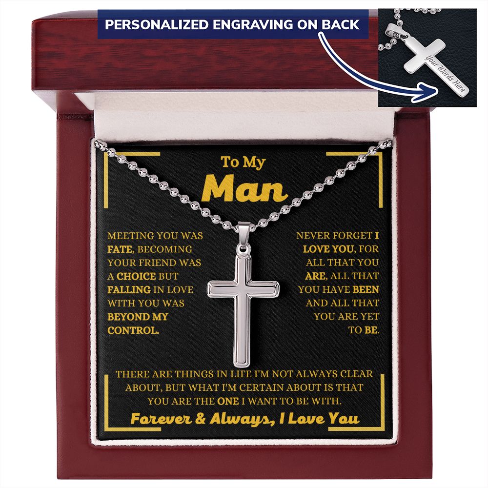 To My Man - I Love You - Personalized Cross with Military Style Ball Chain - Romantic Gift for Him -Birthday Gift - Holiday Gift