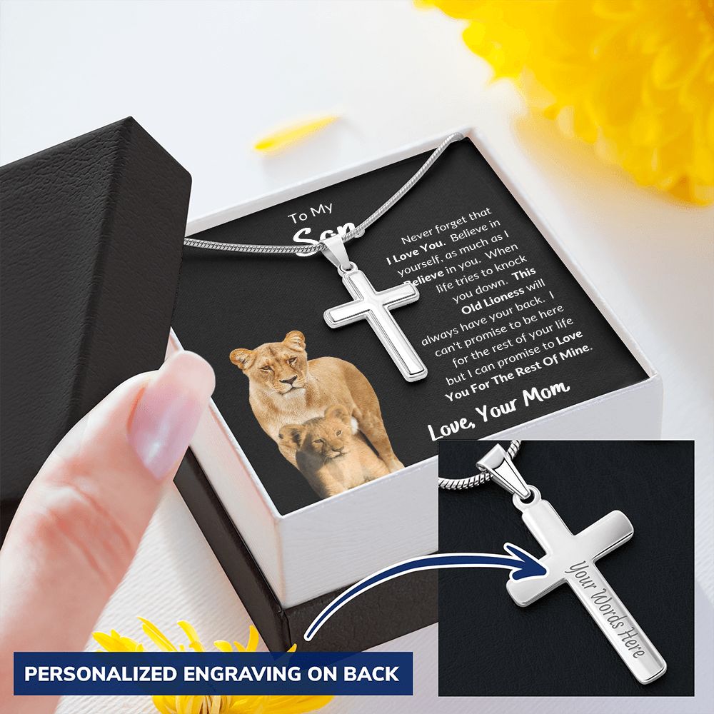 Mom - To My Son - I Love You - Personalized Cross Necklace - Son Gift from Mom - Birthday Gift  - Father's Day Gift from Mom - Grad Gift - Holiday Gift