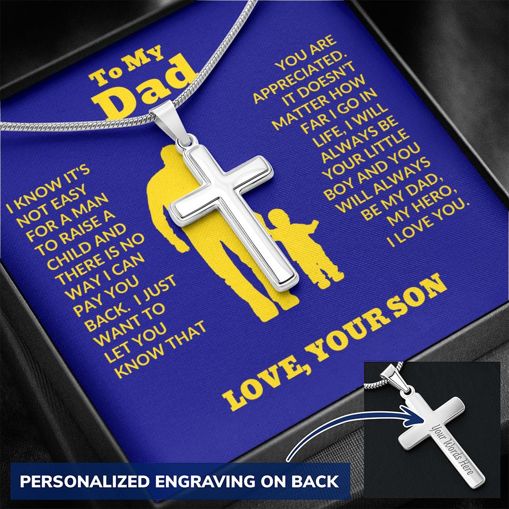 Son - To My Dad - Big Support - Personalized Cross Necklace - Dad Gift from Son - Father's Day Gift - Holiday Gift - Birthday Gift