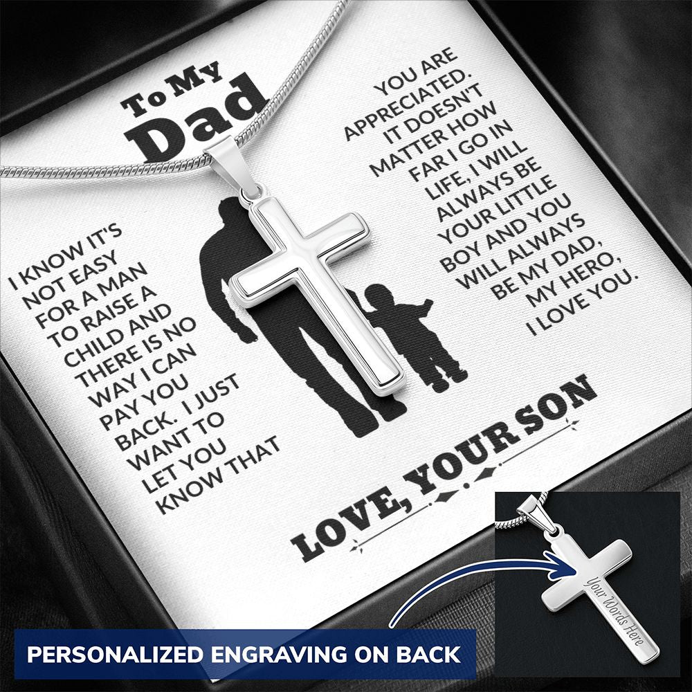 Son - To My Dad - Big Support - Personalized Cross Necklace - Son Gift - Birthday - Father's Day Gift from Mom - Grad Gift - Holiday Gift