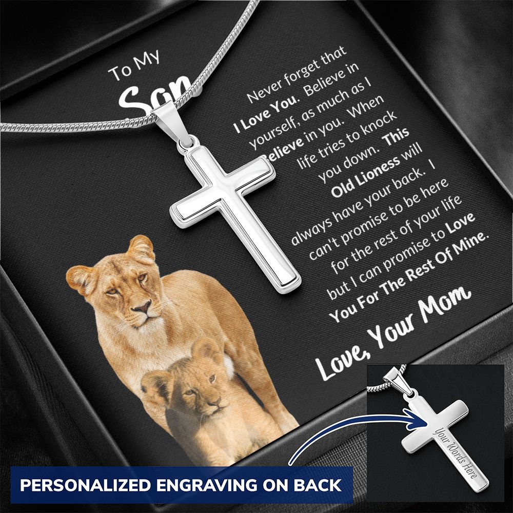 Mom - To My Son - I Love You - Personalized Cross Necklace - Son Gift from Mom - Birthday Gift  - Father's Day Gift from Mom - Grad Gift - Holiday Gift