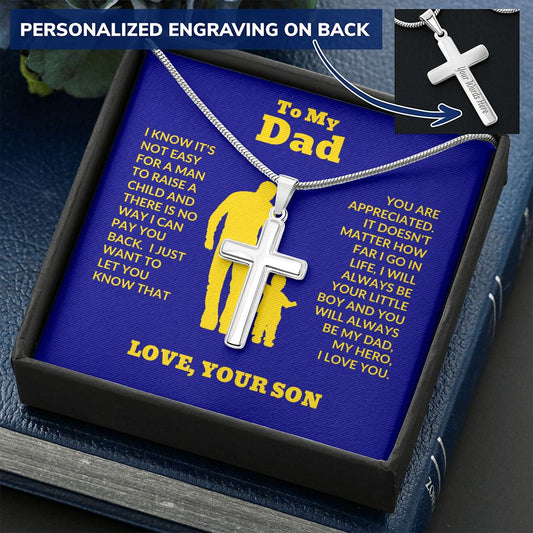 Son - To My Dad - Big Support - Personalized Cross Necklace - Dad Gift from Son - Father's Day Gift - Holiday Gift - Birthday Gift