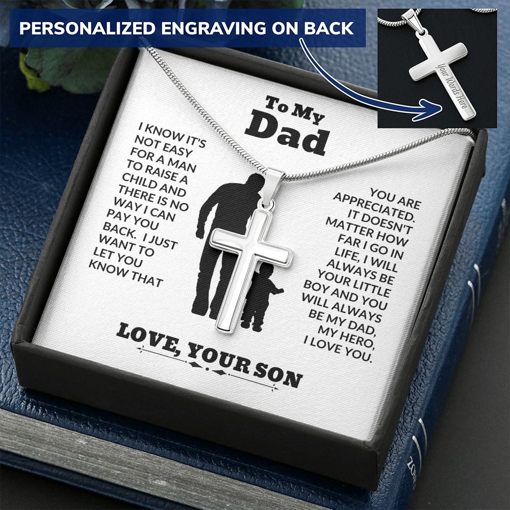 Son - To My Dad - Big Support - Personalized Cross Necklace - Son Gift - Birthday - Father's Day Gift from Mom - Grad Gift - Holiday Gift