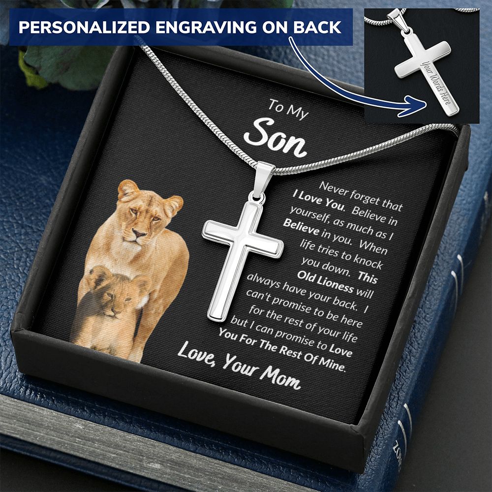 Mom - To My Son - I Love You - Personalized Cross Necklace - Son Gift from Mom - Birthday Gift  - Father's Day Gift from Mom - Grad Gift - Holiday Gift