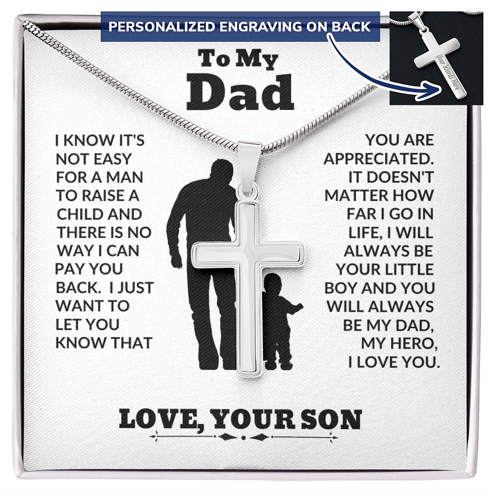 Son - To My Dad - Big Support - Personalized Cross Necklace - Son Gift - Birthday - Father's Day Gift from Mom - Grad Gift - Holiday Gift