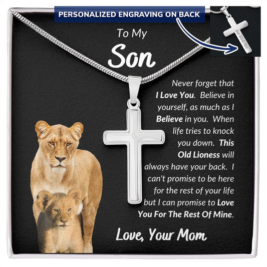 Mom - To My Son - I Love You - Personalized Cross Necklace - Son Gift from Mom - Birthday Gift  - Father's Day Gift from Mom - Grad Gift - Holiday Gift