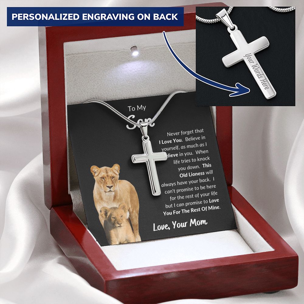 Mom - To My Son - I Love You - Personalized Cross Necklace - Son Gift from Mom - Birthday Gift  - Father's Day Gift from Mom - Grad Gift - Holiday Gift